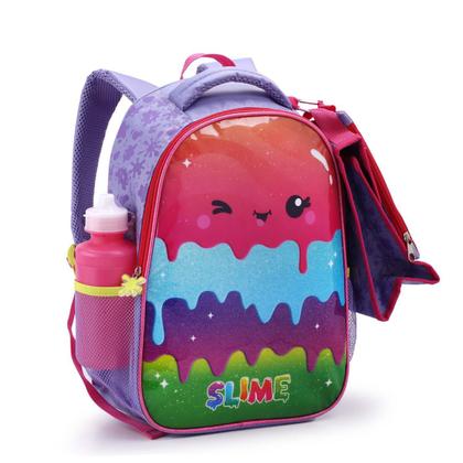 Imagem de Kit Mochila Costas Lancheira Garrafa Estojo Escolar Menina Infantil Slime Roxo