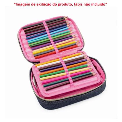 Imagem de Kit Mochila Costas Material Brilho Metalizado Com Chaveiro Pompom Com Estojo Box