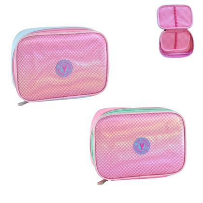 Imagem de Kit Mochila Costas Material Brilho Metalizado Com Chaveiro Pompom Com Estojo Box