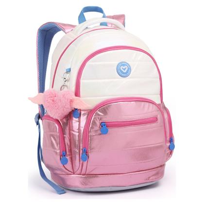 Imagem de Kit Mochila Costas Metalizada Feminina Color Up Estojo Box