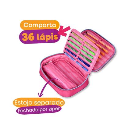 Imagem de Kit Mochila Costas Prateada com Lancheira Térmica e Estojo
