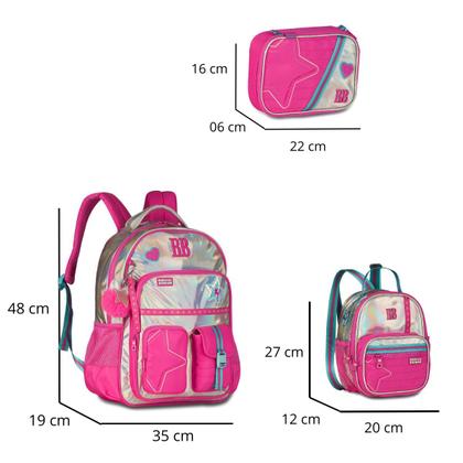 Imagem de Kit Mochila Costas Prateada com Lancheira Térmica e Estojo