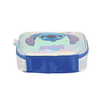 Imagem de Kit Mochila Costas Stitch Prata Holográfico + Estojo Box