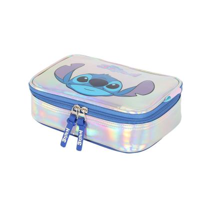 Imagem de Kit Mochila Costas Stitch Prata Holográfico + Estojo Box