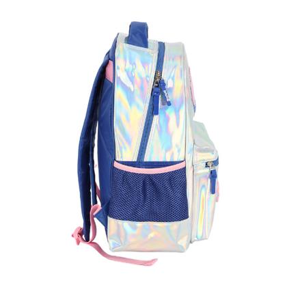 Imagem de Kit Mochila Costas Stitch Prata Holográfico + Estojo Box