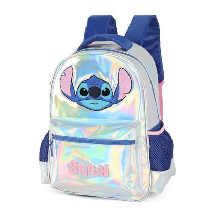 Imagem de Kit Mochila Costas Stitch Prata Holográfico + Estojo Box