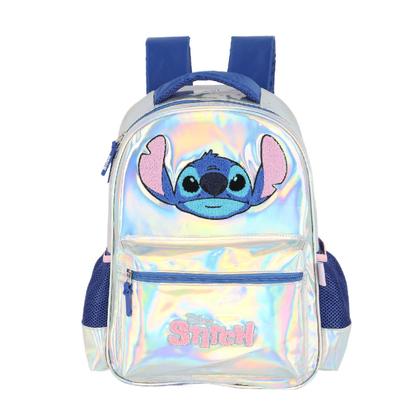 Imagem de Kit Mochila Costas Stitch Prata Holográfico + Estojo Box