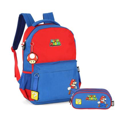 Imagem de Kit Mochila Costas Super Mario Estojo Triplo Juvenil Escolar