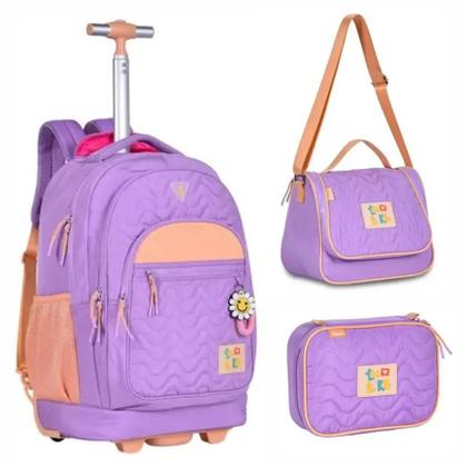 Imagem de Kit Mochila de Carrinho + Estojo + Lancheira Luluca Lilas