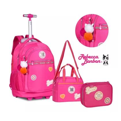 Imagem de Kit Mochila De Carrinho Estojo Lancheira Rosa RB24001 Clio