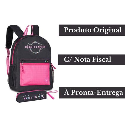 Imagem de Kit Mochila de Costas C/ Estojo Make It Happen Juvenil Feminina Escolar - Clio