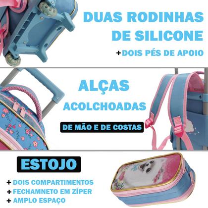 Imagem de Kit Mochila de Costas Escolar Infantil Rodinha com Lancheira e Estojo Pet Life Santino