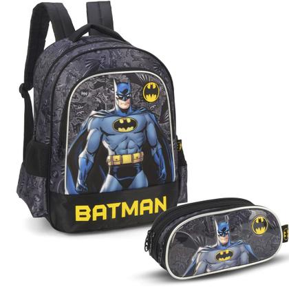 Imagem de Kit Mochila De Costas Estojo 3 Compartimentos Batman DC