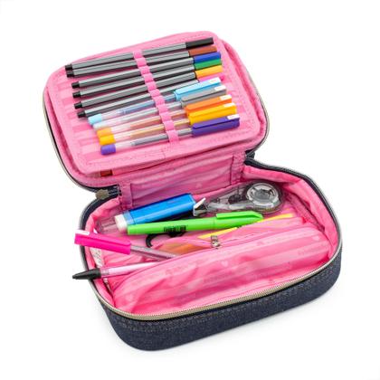 Imagem de Kit Mochila De Costas Jeans Lancheira Estojo Rebecca Bonbon