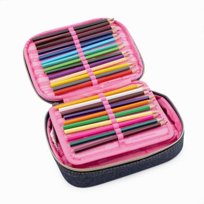 Imagem de Kit Mochila De Costas Jeans Lancheira Estojo Rebecca Bonbon