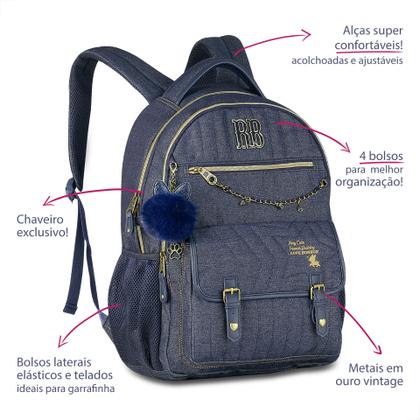 Imagem de Kit Mochila De Costas Jeans Lancheira Estojo Rebecca Bonbon