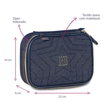 Imagem de Kit Mochila De Costas Jeans Lancheira Estojo Rebecca Bonbon