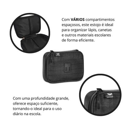 Imagem de Kit Mochila de Costas P/ Notebook Sport C/ Estojo Box Preto - Bolsa Escolar Juvenil - Clio