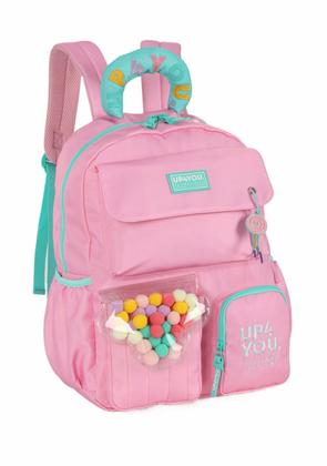 Imagem de Kit Mochila De Costas Pompons + Estojo Lilás Rosa Feminina Escolar Infantil