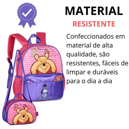 Imagem de Kit Mochila De Costas Ursinho Pooh De Carmuça Escolar Com Lancheira Térmica Ideal Para Creche Disney Licenciado Clio