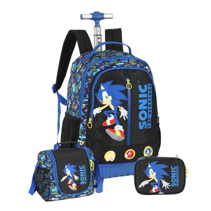 Imagem de Kit Mochila De Rodas Sonic Juvenil Lancheira E Estojo Box