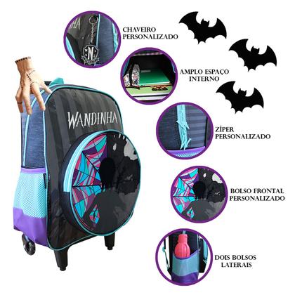 Imagem de Kit Mochila De Rodas Wandinha Com Lancheira e Estojo