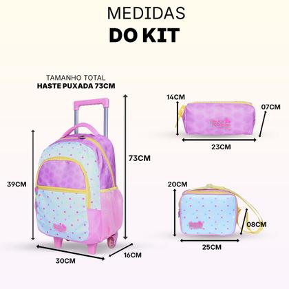Imagem de Kit Mochila De Rodinha Escolar Infantil Menina Estojo