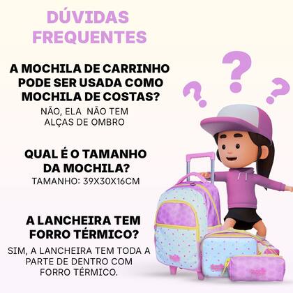 Imagem de Kit Mochila De Rodinha Escolar Infantil Menina Estojo