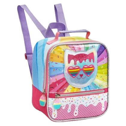 Imagem de Kit Mochila De Rodinha Escolar Infantil Para Menina Lancheira Estojo Estampa de Coração E Sorvete