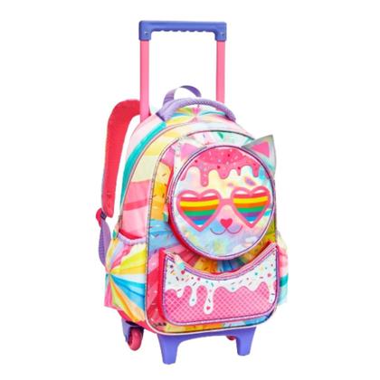 Imagem de Kit Mochila De Rodinha Escolar Infantil Para Menina Lancheira Estojo Estampa de Coração E Sorvete