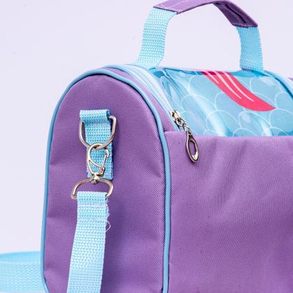 Imagem de Kit Mochila de Rodinha Escolar Sereia Infantil Feminino + Lancheira Transversal + Estojo Duplo Menina Cristal