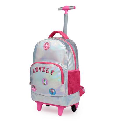 Imagem de Kit Mochila De Rodinha Juvenil Holográfica Lancheira Estojo Organizado Resistente