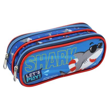 Imagem de Kit Mochila De Rodinha Lancheira Estojo Escolar Infantil Menino Masculina Tubarão