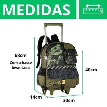 Imagem de Kit Mochila De Rodinhas Dinossauro T Rex Attack Danger Com Lancheira Térmica e Estojo Escolar Completo Infantil Clio