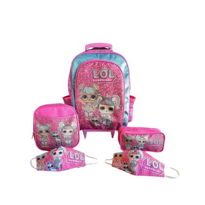 Imagem de Kit mochila de rodinhas LOL Surprise infantil escolar meninas rosa baguete