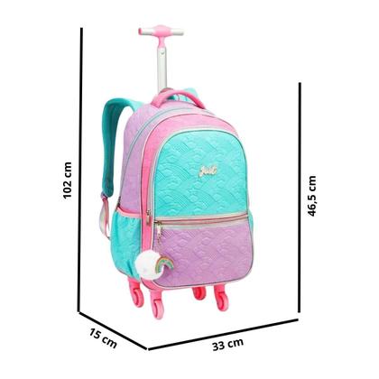 Imagem de Kit Mochila De Rodinhas Menina Estojo Lancheira Arco-Íris