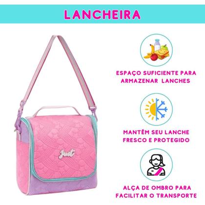 Imagem de Kit Mochila De Rodinhas Menina Estojo Lancheira Arco-Íris