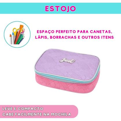 Imagem de Kit Mochila De Rodinhas Menina Estojo Lancheira Arco-Íris