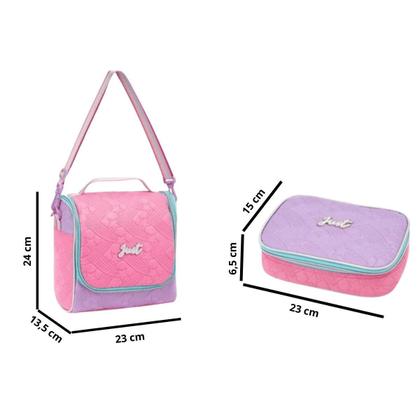 Imagem de Kit Mochila De Rodinhas Menina Estojo Lancheira Arco-Íris