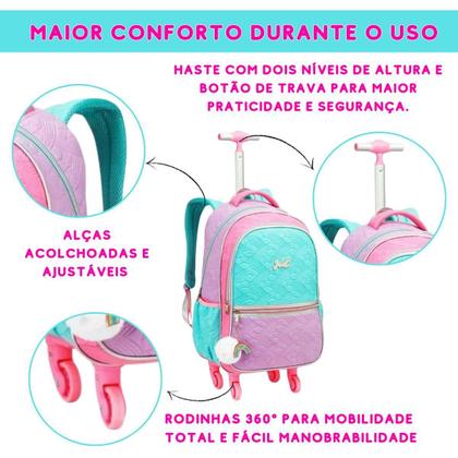 Imagem de Kit Mochila De Rodinhas Menina Estojo Lancheira Arco-Íris