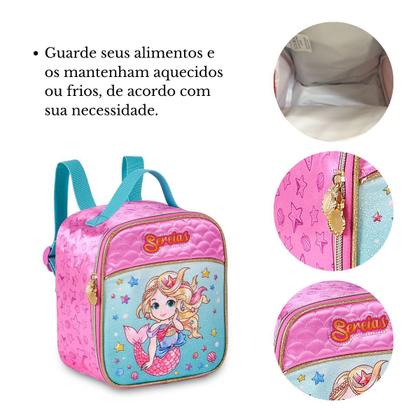 Imagem de Kit Mochila de Rodinhas Sereia C/ Lancheira Térmica E Estojo Duplo Escolar Infantil - Clio