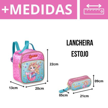 Imagem de Kit Mochila de Rodinhas Sereia C/ Lancheira Térmica E Estojo Duplo Escolar Infantil - Clio