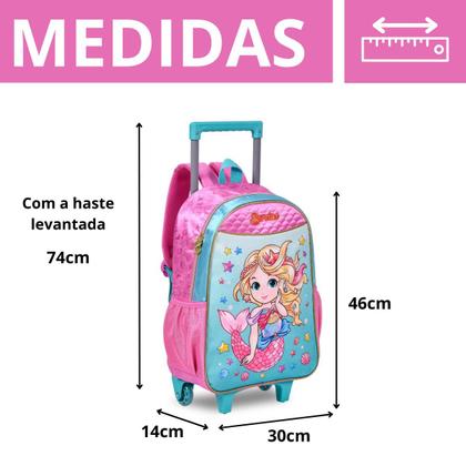 Imagem de Kit Mochila de Rodinhas Sereia C/ Lancheira Térmica E Estojo Duplo Escolar Infantil - Clio