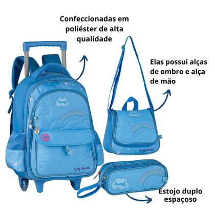 Imagem de Kit Mochila De Rodinhas Sweet Queen Com Lancheira Para Manter Alimentos Frescos e Estojo Duplo Escola Passeio Clio