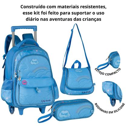 Imagem de Kit Mochila De Rodinhas Sweet Queen Com Lancheira Para Manter Alimentos Frescos e Estojo Duplo Escola Passeio Clio