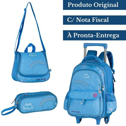 Imagem de Kit Mochila De Rodinhas Sweet Queen Com Lancheira Para Manter Alimentos Frescos e Estojo Duplo Escola Passeio Clio
