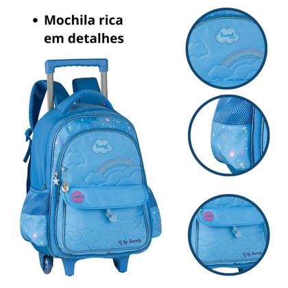 Imagem de Kit Mochila De Rodinhas Sweet Queen Com Lancheira Para Manter Alimentos Frescos e Estojo Duplo Escola Passeio Clio