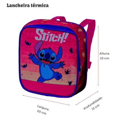 Imagem de Kit Mochila De Stitch Infantil Menina Com Rodinha Tamanho G Reforçado e Lancheira Termica