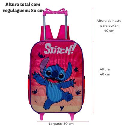 Imagem de Kit Mochila De Stitch Infantil Menina Com Rodinha Tamanho G Reforçado e Lancheira Termica