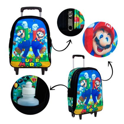 Imagem de Kit Mochila do Super Mario com Rodinhas + Lancheira Térmica + Estojo Escolar